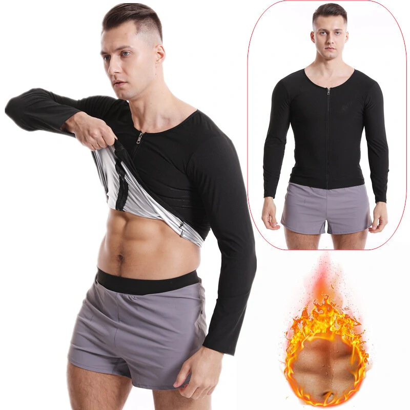 (image for) Men's Sweat Sauna Suit PU Stretch Breathable Sweat Absorbing Zip Up Sportswear for Losing Weight Fitness Running